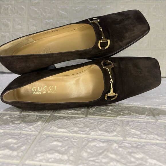 Gucci DarkโBrown Suede Horsebit Block Heels - Picture 8 of 14